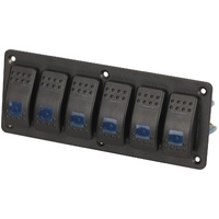 6 Way Illuminated Blue Rocker Switch Panel